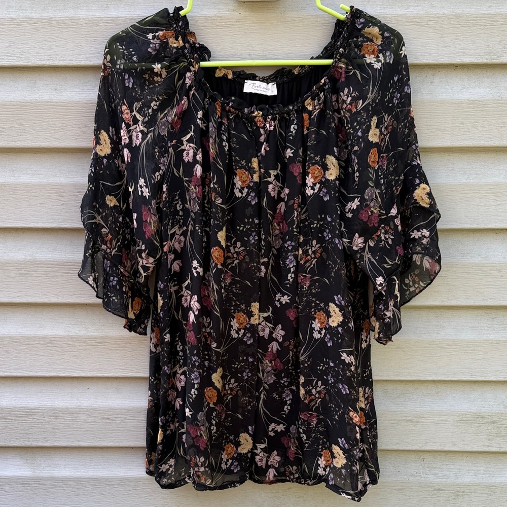 Bellambia | Silk Viscose Floral Ruffle Sleeve Blouse size Medium